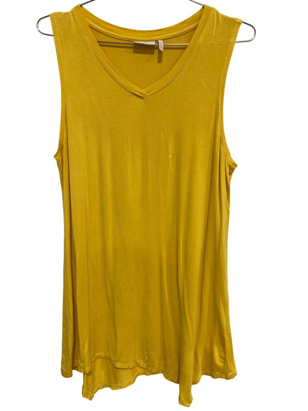 LOGO Layers by Lori Goldstein V Neck Sleeveless Tunic Top Womens L Yellow Flowy